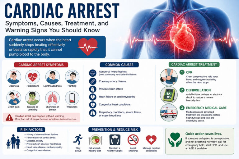 Cardiac arrest, Cardiac arrest symptoms, Cardiac arrest causes, Cardiac arrest treatment, Signs of cardiac arrest